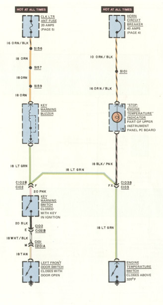 Key warning buzzer / Stop: Engine temperature warning